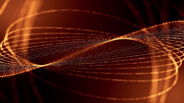 3d render VJ Loop particles Dynamic glowing particles generate mesmerizing flowing ribbon designs in motion. Bright luminous particles visually assemble into hypnotic flowing ribbons with vibrant