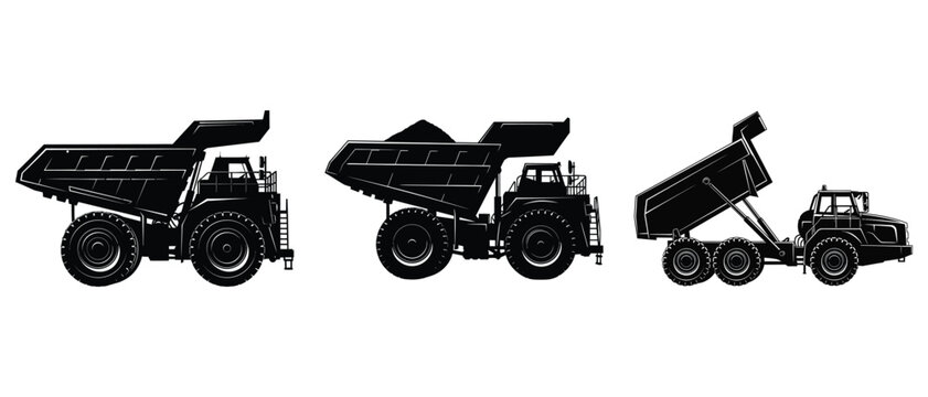 Set of silhouettes of heavy mining dump trucks isolated on white background avocado t shirt