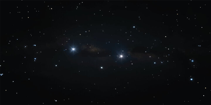A mesmerizing motion loop of glowing white particles and falling snow flakes drifts across a dark starry universe filled with blue nebula dust and distant galaxy light