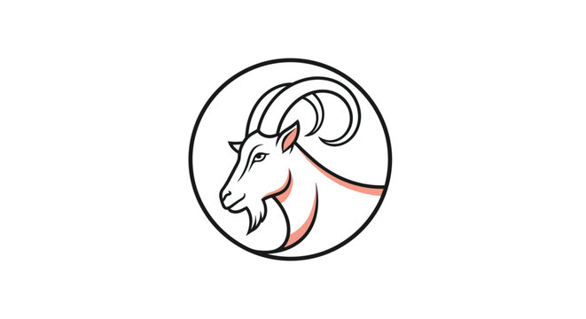 Minimalist line art logo depicting a goat head with large curved horns enclosed within a simple black circle frame.