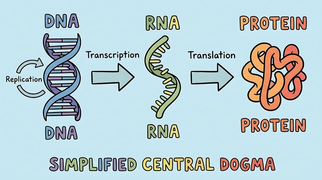 Colorful Simplified Central Dogma of Molecular Biology Diagram Illustration
