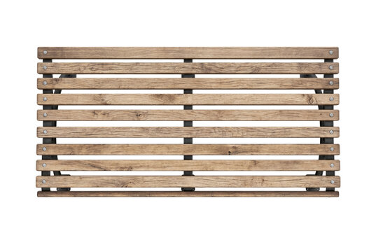 Top down view of a wooden slatted park bench seat