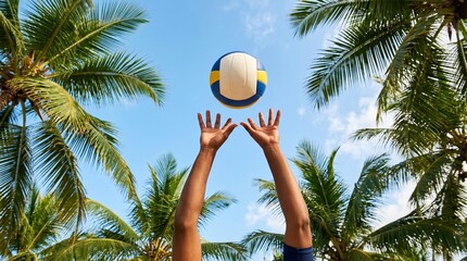 Volleyball Setter Hands Sky View, Below Frame