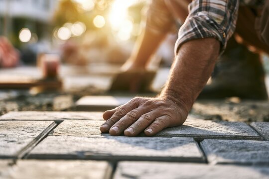 Sunlight glints off freshly laid stone pavers