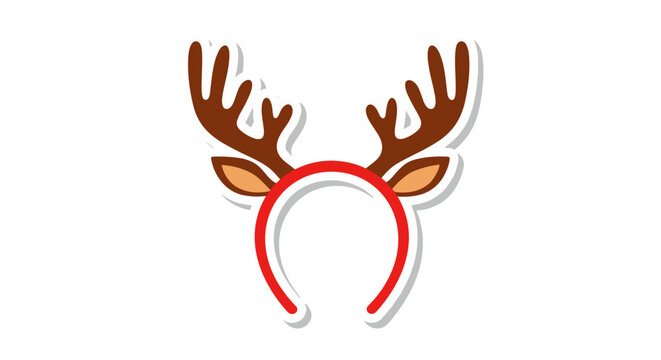 Festive reindeer antlers headband with brown antlers and red band on white background, playful holiday accessory illustration