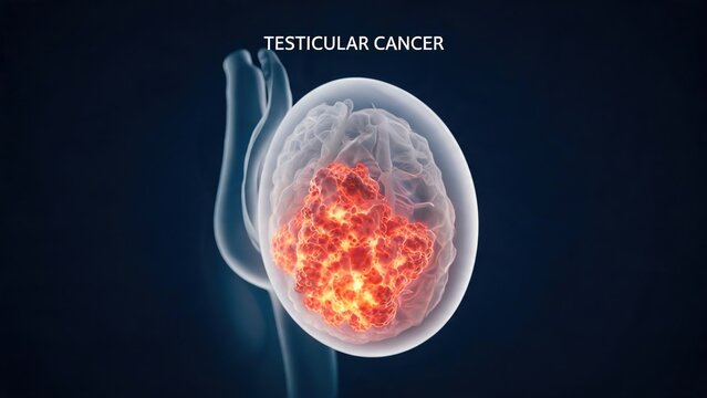 3D Medical Rendering of Testicular Cancer, Malignant Tumor Growth Inside Testicle, Male Reproductive Oncology Visualization
