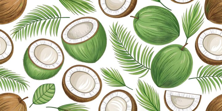 seamless pattern with green coconuts