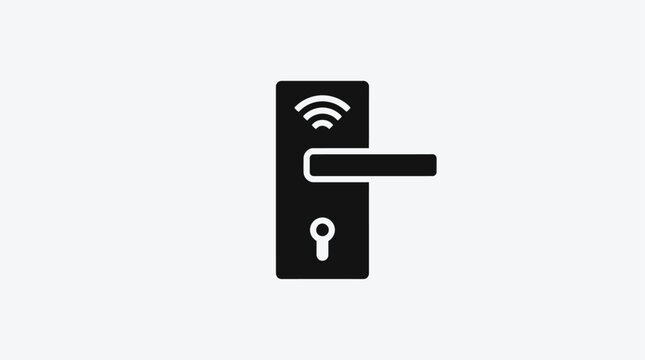 Minimalist smart door lock icon with wireless signal, representing modern home security and access control technology in a sleek digital design