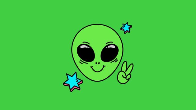 Green screen head of alien for graphic resource 4K video