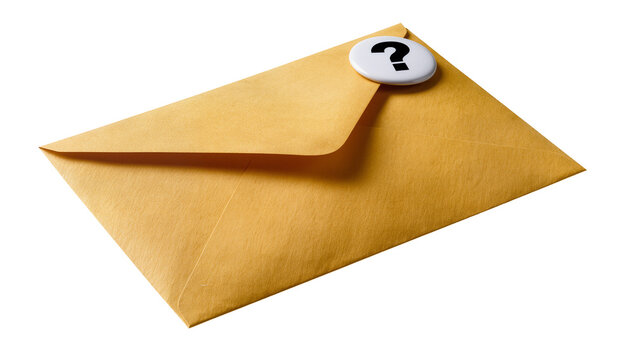 Brown paper envelope with a white circular pin, isolated on transparent background
