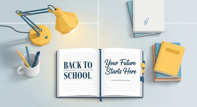 Back to school essentials desk lamp books and stationery for student success