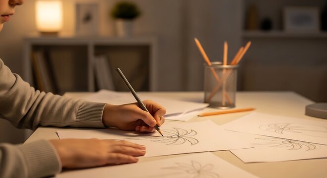 person drawing on paper with pencils.