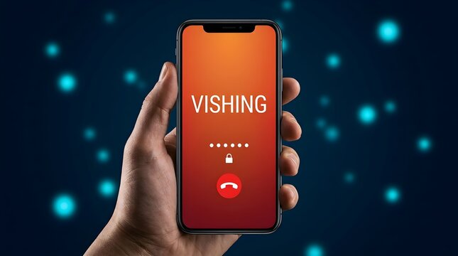 Vishing" scam alert displayed on smartphone screen, highlighting digital phone fraud and cyber security risk