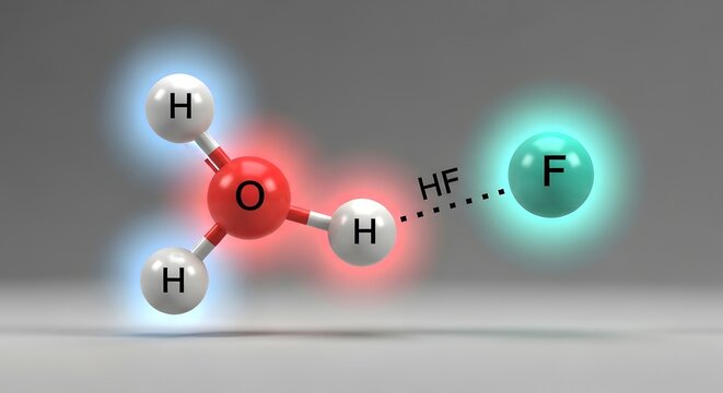 Molecular interaction between water and hydrogen fluoride