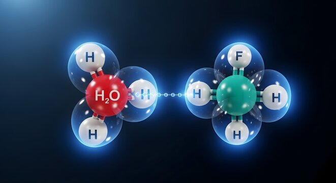 Molecular structure of hydrogen fluoride and water bonding