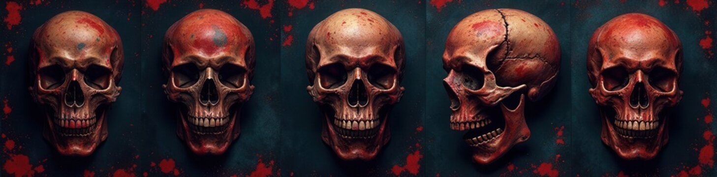 Grungy skull pattern, distressed texture, dark tones,  rough,  death,  cracked