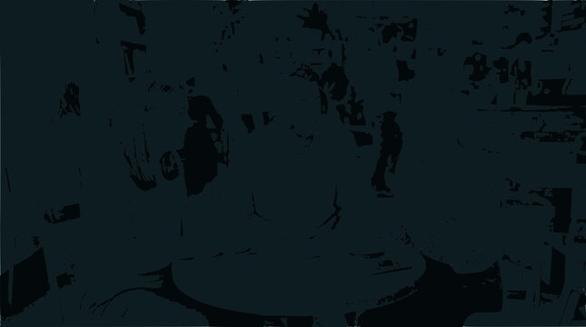 Abstract silhouettes of people in dark, mysterious, futuristic environment with neon outlines