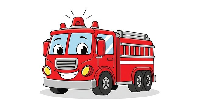 Bright red vintage fire engine toy vehicle illustration.
