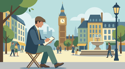 Man doing urban sketching in a city square © Bima