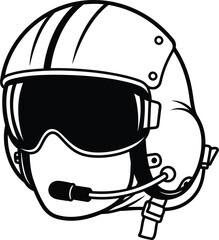 Fototapeta premium Black and white of a pilot's helmet with goggles and microphone pilot helmet aviation flight