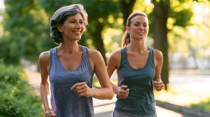 Obraz premium Two women enjoy a sunny day outdoors sharing a joyful moment and a warm smile in a natural setting