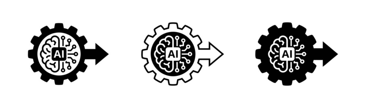 Artificial intelligence process icons brain gears with arrows illustrating machine learning and cognitive computing stages