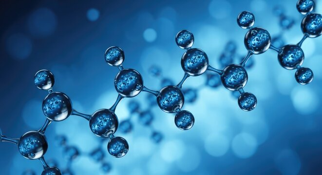 Neon technology molecular structure abstract blue spheres and bonds in scientific visualization