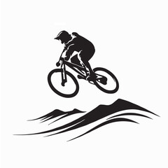 Obraz premium Downhill Mountain Biker Jump Motion Logo Vector On White Background