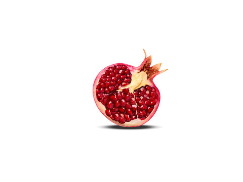 Pomegranate or Punica granatum fruit slice isolated on a white background