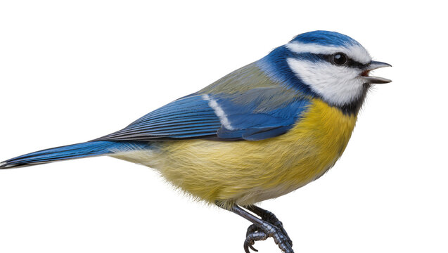 Blue tit bird with yellow and blue feathers, isolated on transparent background