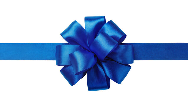Satin blue ribbon bow with loops, isolated on transparent background