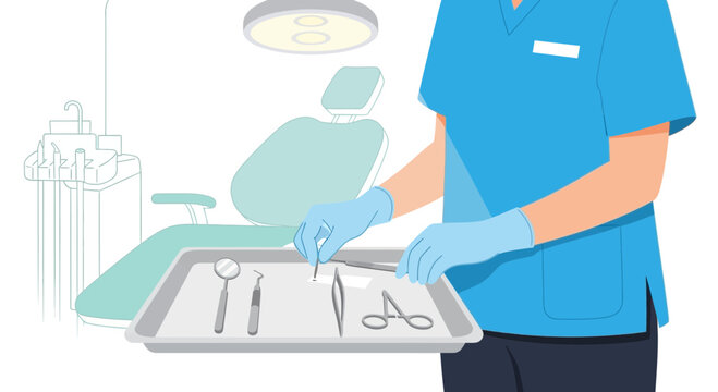 Dentist preparing medical tools for dental examination