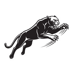 Fototapeta premium Aggressive black panther leaping illustration in vintage style.