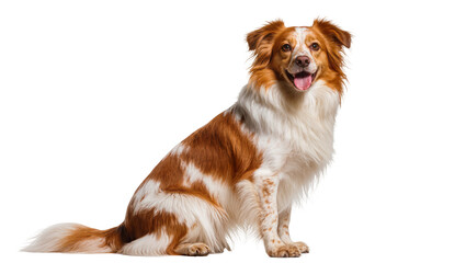 Fototapeta premium Happy brown and white border collie dog sitting, isolated on transparent background