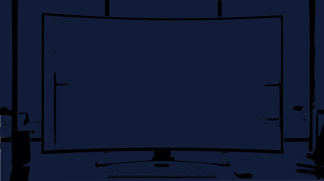 Modern Curved TV Screen Displaying Dark Blue, Home Entertainment Setup