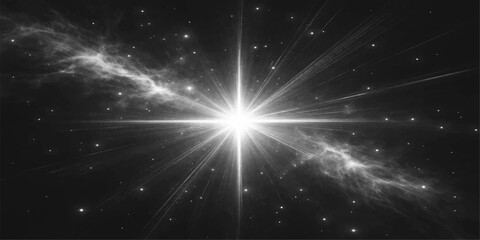 An abstract dark cosmos night sky background with bright glowing stars, a colorful nebula galaxy, and energetic light rays creating a beautiful universe wallpaper design © Rehaan