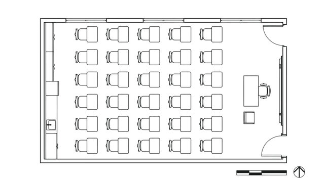Classroom floor plan with desks chairs and teacher's desk classroom layout architectural drawing