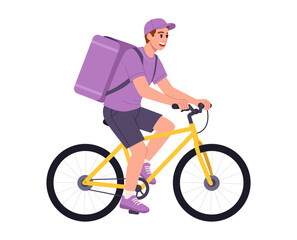 Fototapeta premium Bicycle Courier Riding Bike with Delivery Backpack. Vector Illustration.