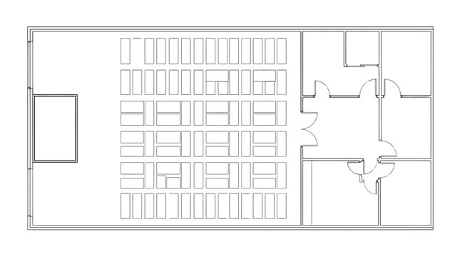 Classroom or Lecture Hall Floor Plan Blueprint With Rows of Desks layout