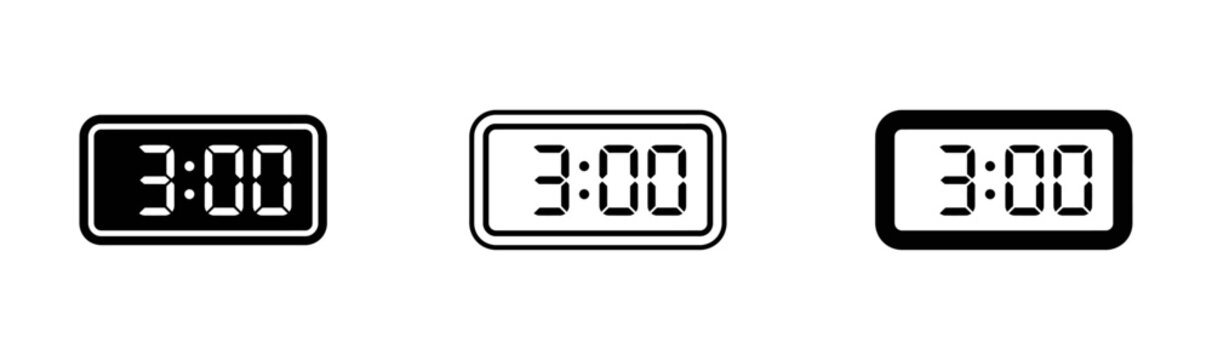 Digital clock display icons in three different styles showing 3 00