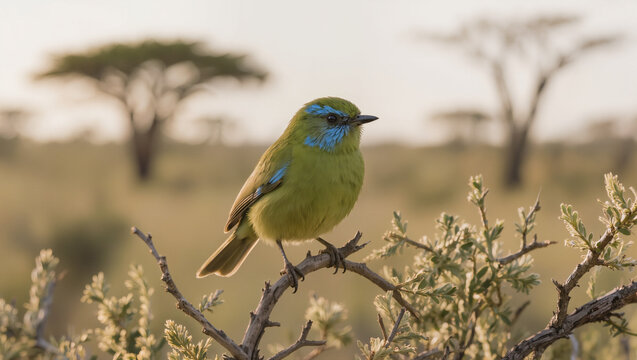 Wild green Pacific parrotlet bird perched on a branch in its natural habitat