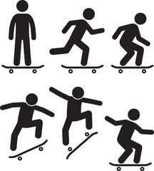 Skateboarder Silhouette Icon Set with Stick Figure Skateboard Tricks © ANAMUL