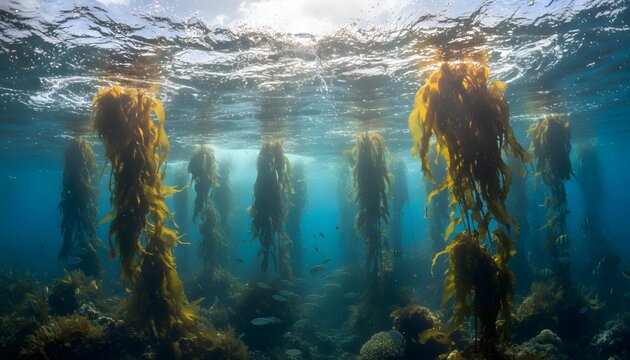 Dramatic Ocean Waves Above Giant Kelp Forest