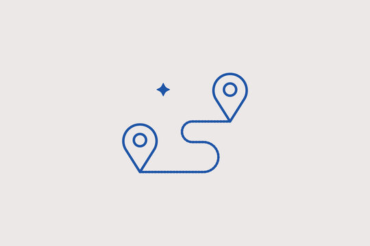 Curved road path with pin pointers line icon for marathon running routes. Long vector illustration for navigation tracking apps, cycling, or races.