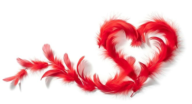 Red heart shaped feathers romantic symbol.