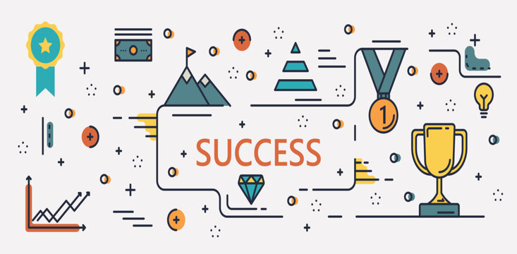 success concept business achievement vector illustration flat line banner