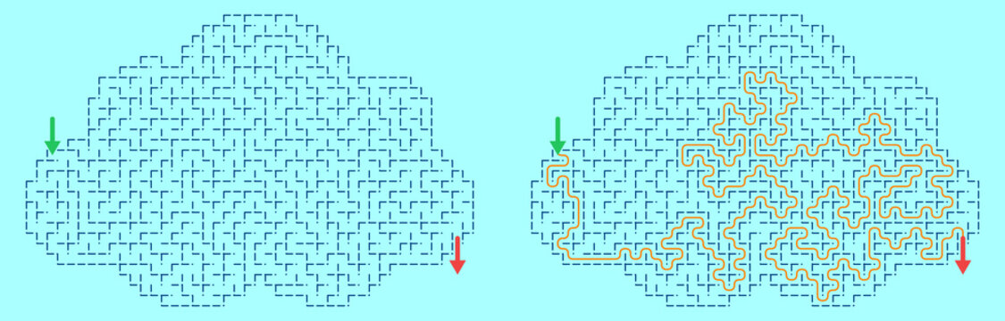 Cloud-shaped maze illustration with start and finish points  