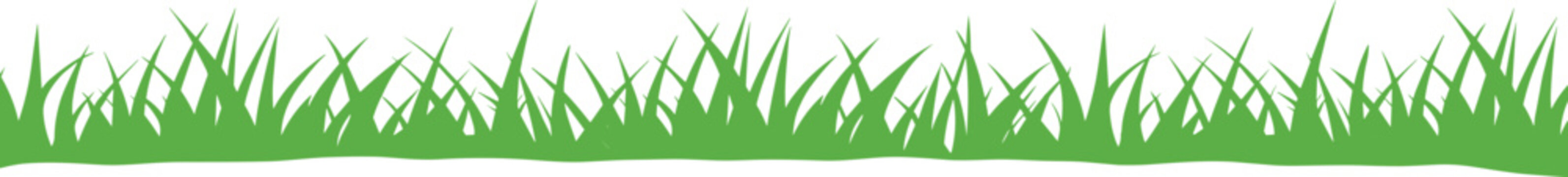 Green grass border silhouette design element isolated on white background, perfect for spring nature landscape and summer garden background