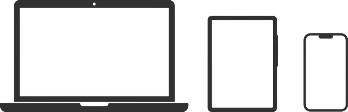 Laptop, tablet, smartphone, digital device line icons, mobile phone screen mockup, modern technology concept, isolated electronic gadgets template