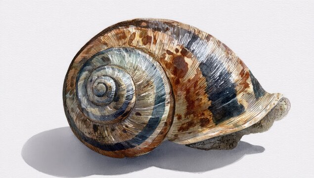 Intricate, textured snail shell spiraling pattern on a light background